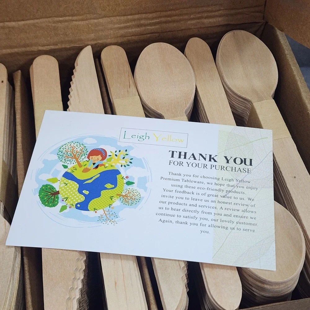 Leigh Yellow Wooden Cutlery Set Natural Eco-Friendly Birchwood 500 Piece Set NEW